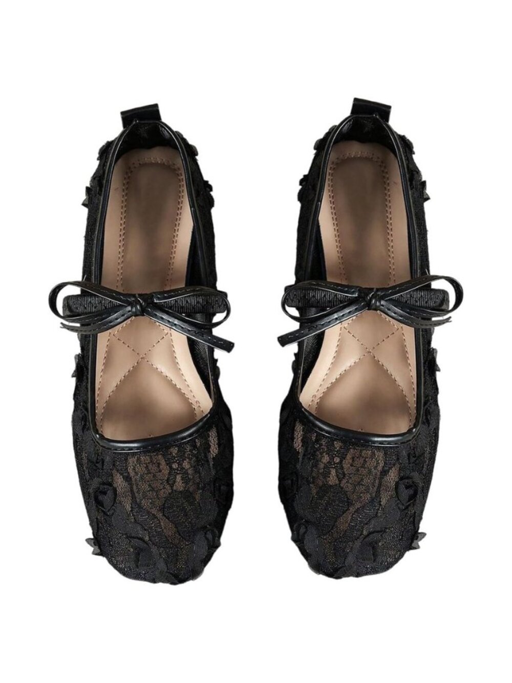 Women's Lace Mesh Ballet Flats Dressy Bowknot Maryjane Flat Shoes
